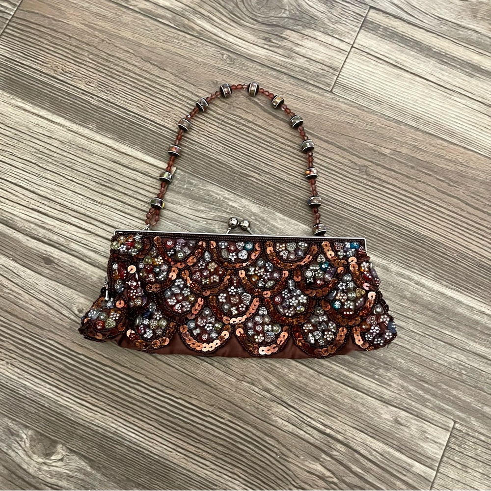 Vintage Sequin Embellished Brown sequin Clutch